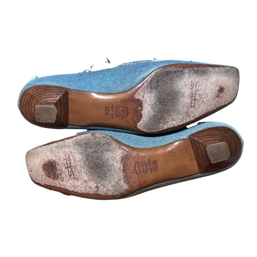 SEBASTIAN Milano Women's 39.5/US 9-9.5 Blue Jean Kitten Heels Denim Shoes Italy - Picture 11 of 13